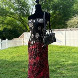 Vintage Rose sheer beaded fringe scarf